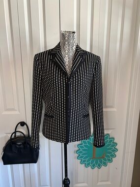 Talbots Modern Classic Black & Ivory Polka Dot Blazer - Size 12
